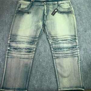 Waimea Jeans Mens 50 (Fits 60x32) Blue Antique Skinny Moto Stretch Denim